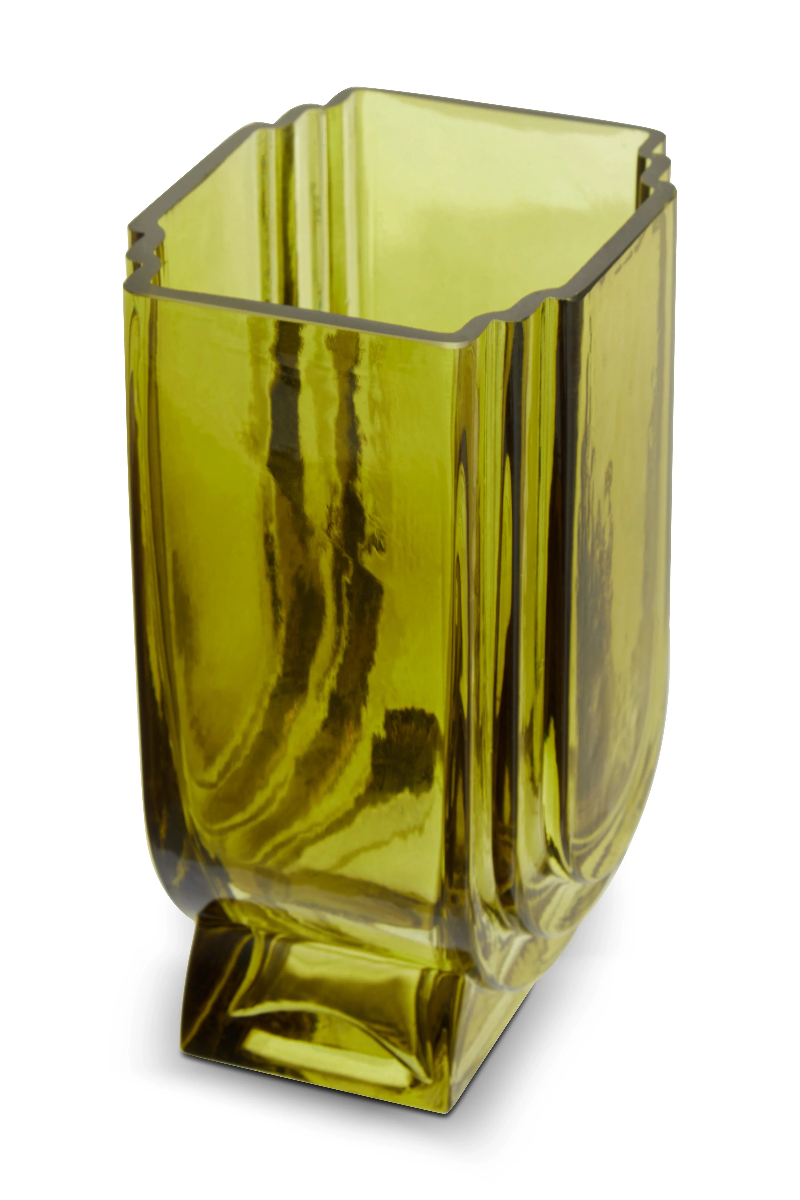 Anzio Olive Green Glass Debossed Vase | Small